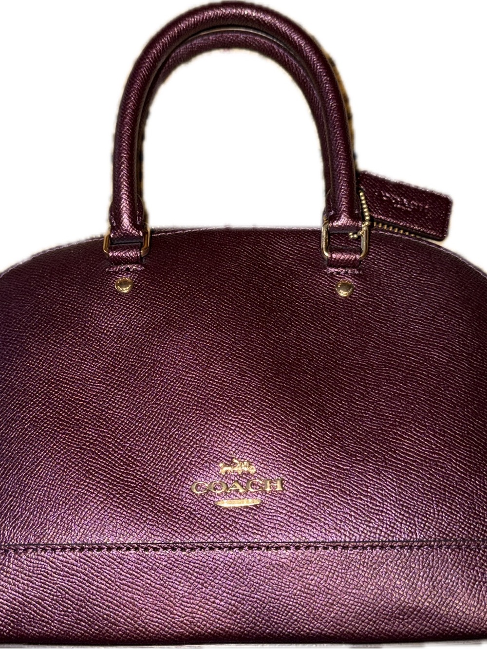 Coach Pebbled Dome Satchel in Plum with Gold Hardware